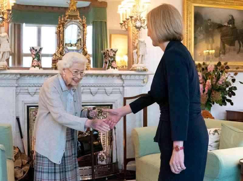 Truss meeting Queen Elizabeth at Balmoral, September 2022. The Queen was “completely attuned to everything that was happening”, Truss wrote